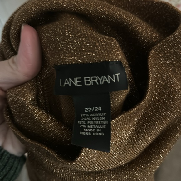 NWOT⭐️* Lane Bryant Copper MetallicT-neck sweater w/RhinestnButton slv Sz 22/24✨ - Picture 9 of 10